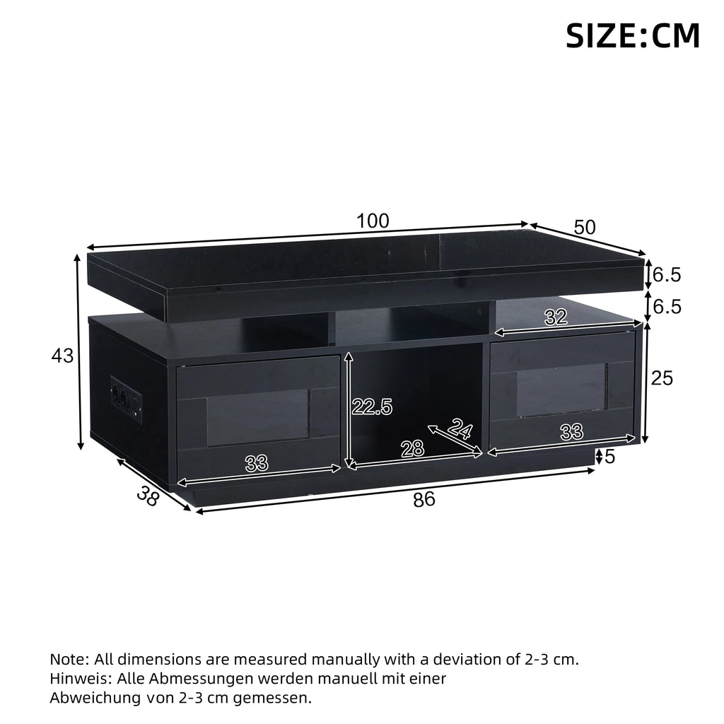 Table Basse Design LED – Prise & USB Intégrés, 5 Espaces de Rangement & Haute Brillance | Aura
