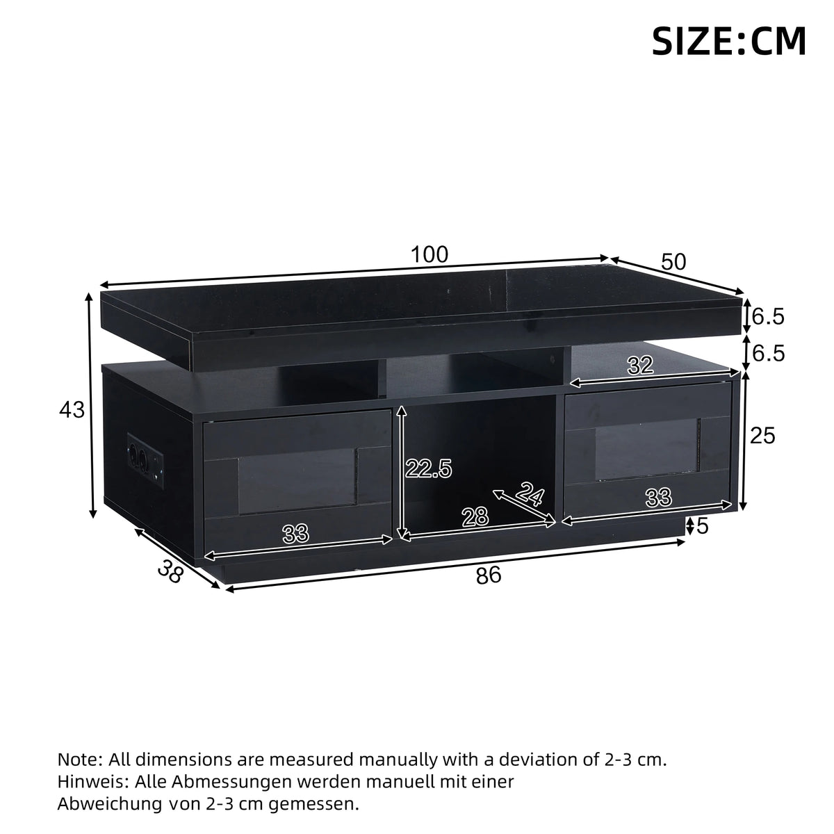 Table Basse Design LED – Prise & USB Intégrés, 5 Espaces de Rangement & Haute Brillance | Aura