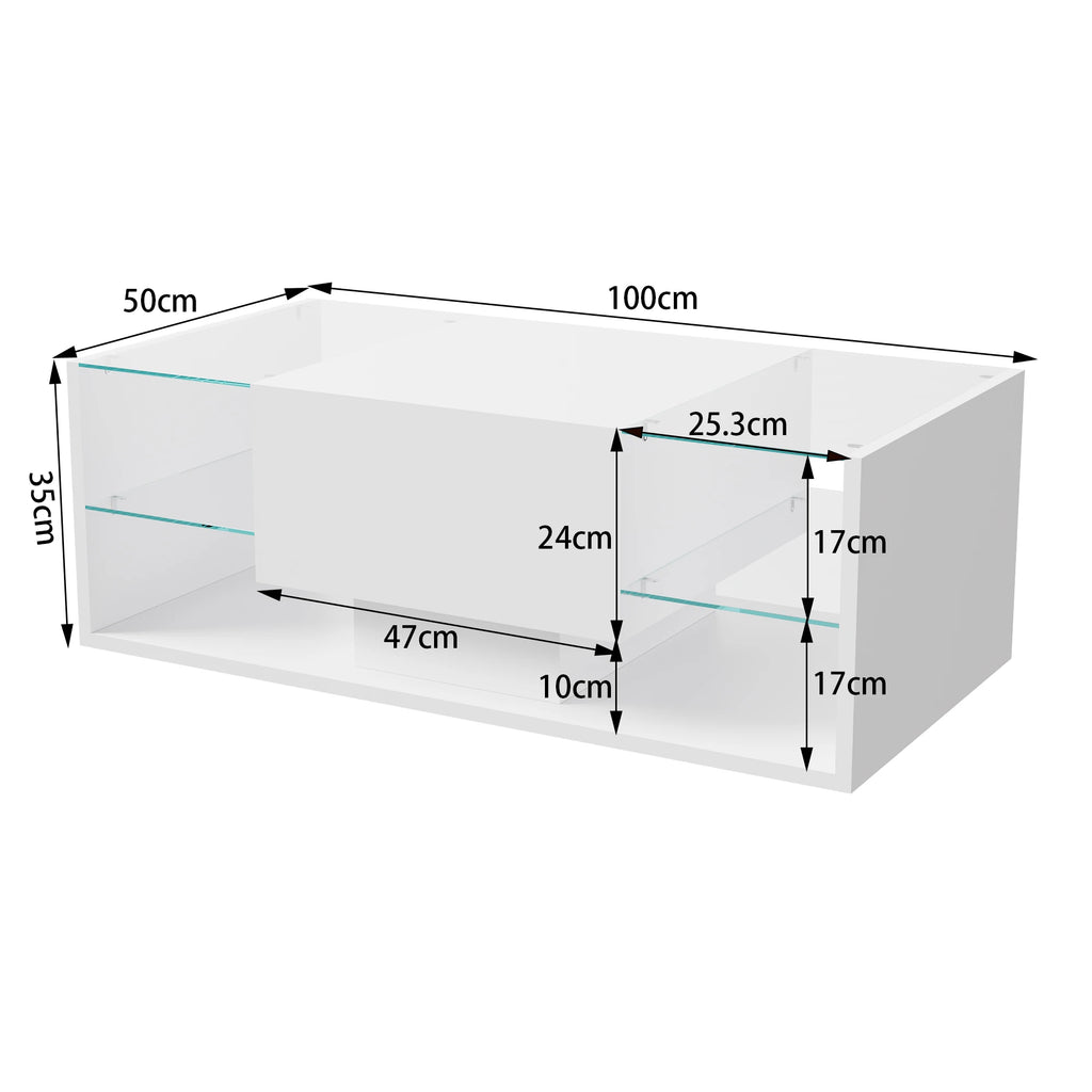 Table Basse Design LED RGB – 4 Étagères Verre, Tiroir Caché & 6000 Couleurs | Spectra