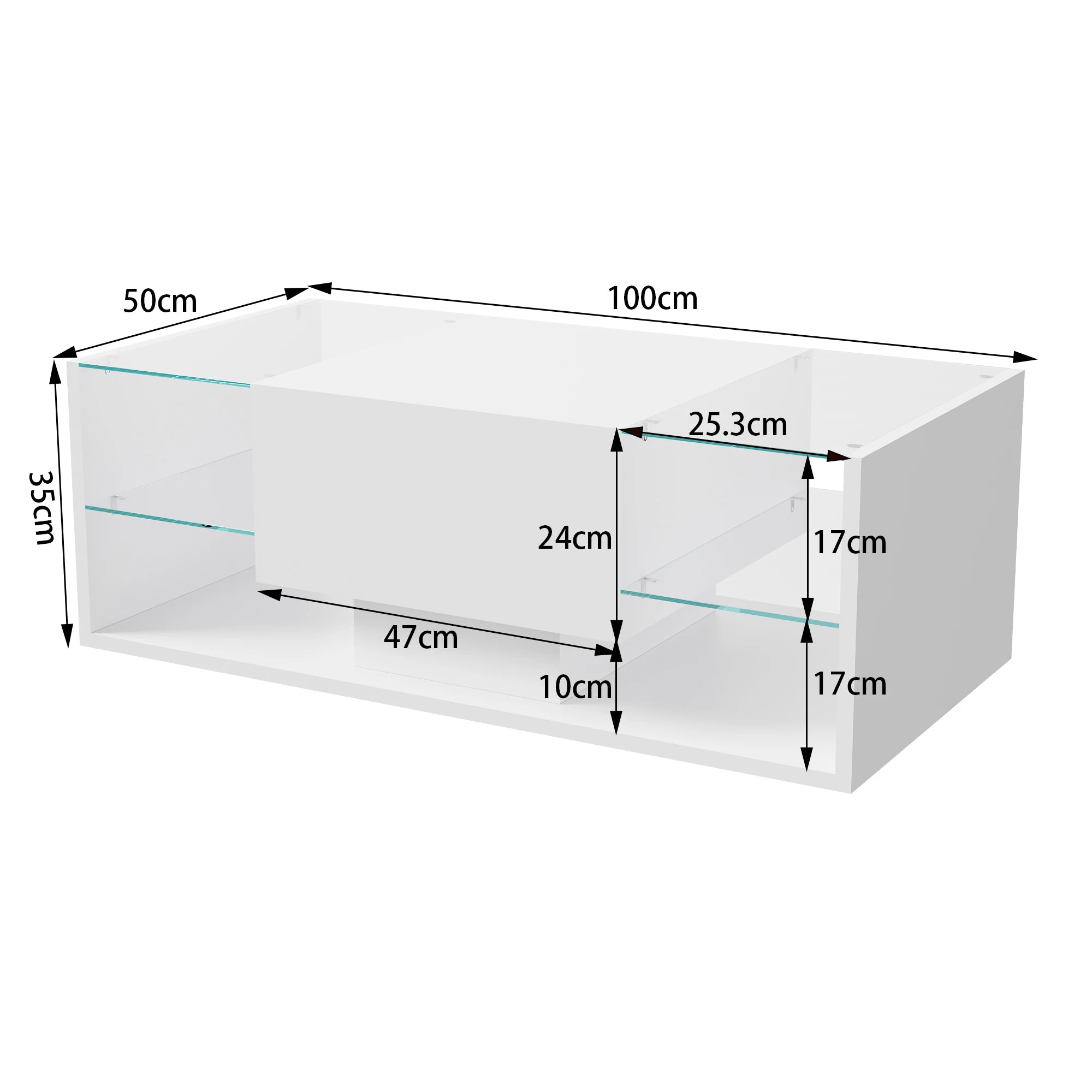 Table Basse Design LED RGB – 4 Étagères Verre, Tiroir Caché & 6000 Couleurs | Spectra