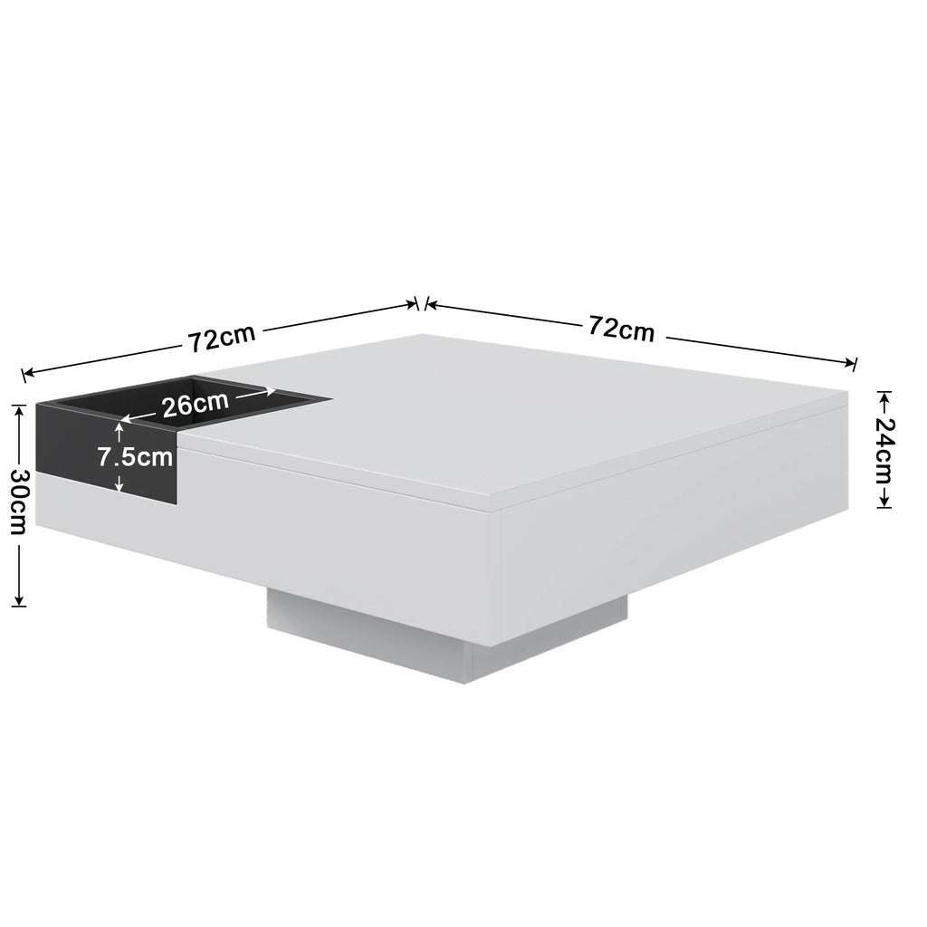 Table Basse Design LED Carrée – Rangement Dissimulé, LED RGB & Finition Haute Brillance | Vogue