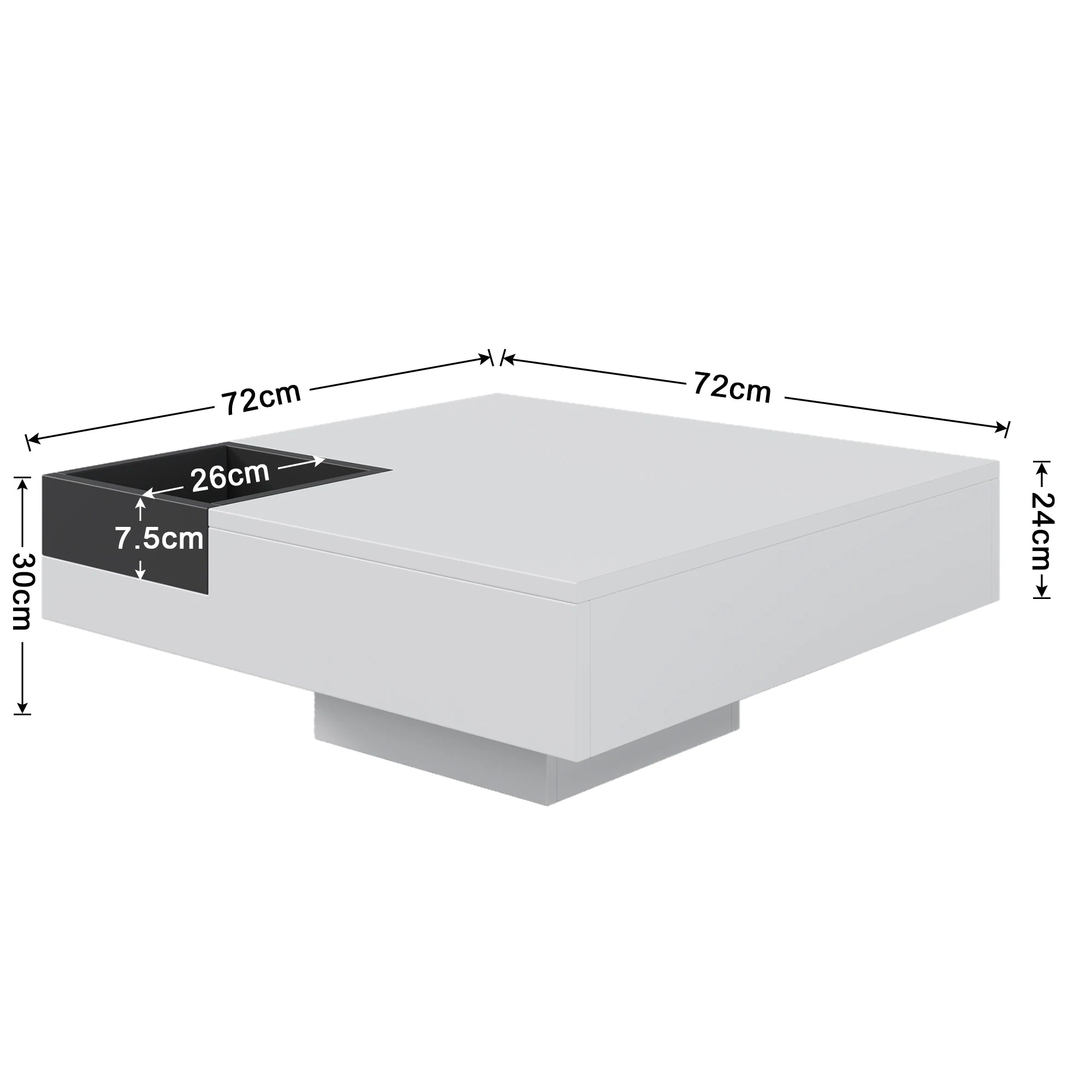 Table Basse Design LED Carrée – Rangement Dissimulé, LED RGB & Finition Haute Brillance | Vogue