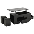 Table Basse Design 4-en-1 – Plateau Élévatoire, LED RGB, 2 Tiroirs & 2 Tabourets | Onyx