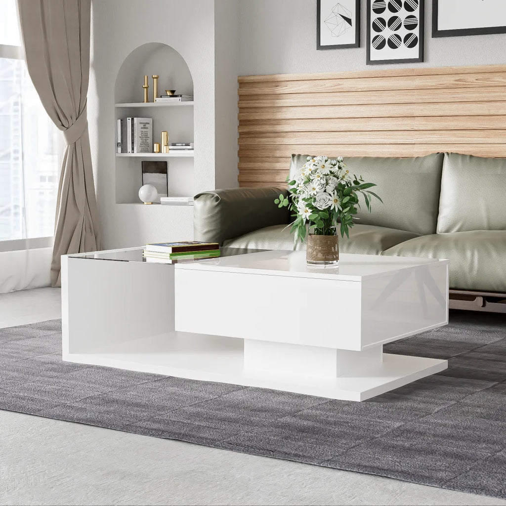 Table basse Éclat dans salon contemporain – éclairage LED ambiance cosy