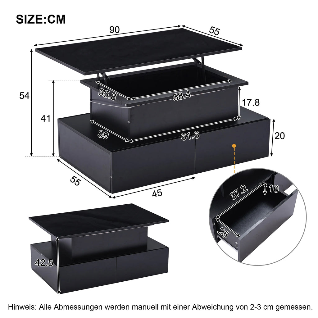 Table Basse Design Noire LED – 4 Tiroirs, Finition Haute Brillance & Éclairage Intégré | Obsidian