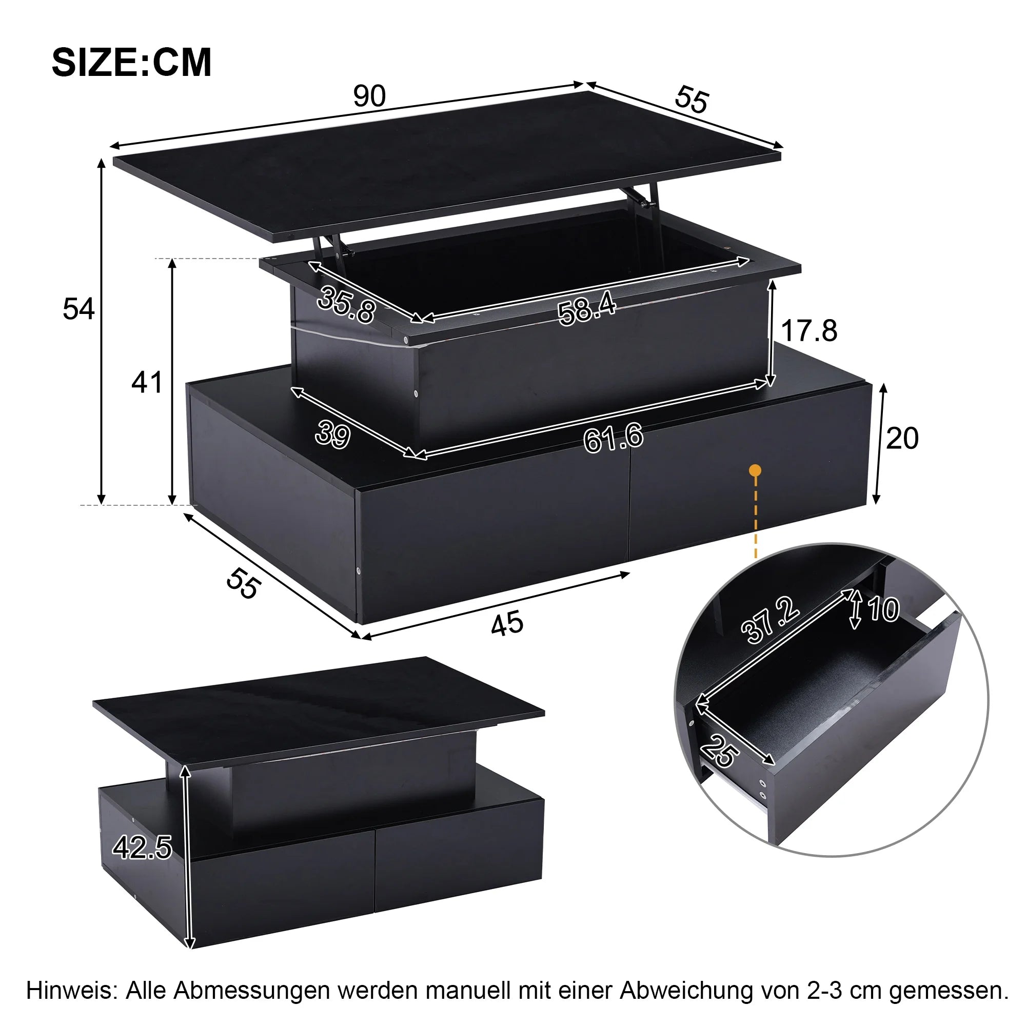 Table Basse Design Noire LED – 4 Tiroirs, Finition Haute Brillance & Éclairage Intégré | Obsidian