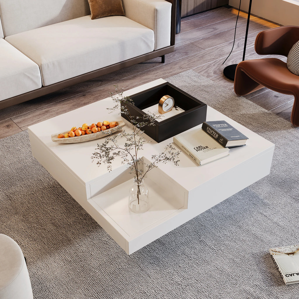 Table Basse Design LED Carrée – Rangement Dissimulé, LED RGB & Finition Haute Brillance | Vogue