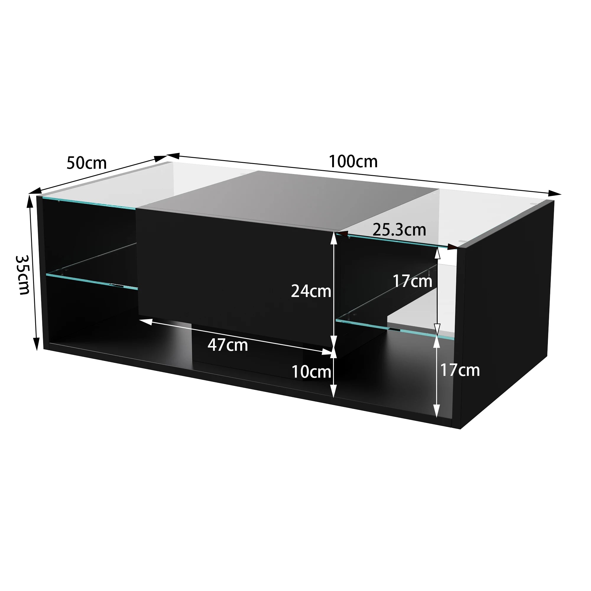 Table Basse Design LED RGB – 4 Étagères Verre, Tiroir Caché & 6000 Couleurs | Spectra