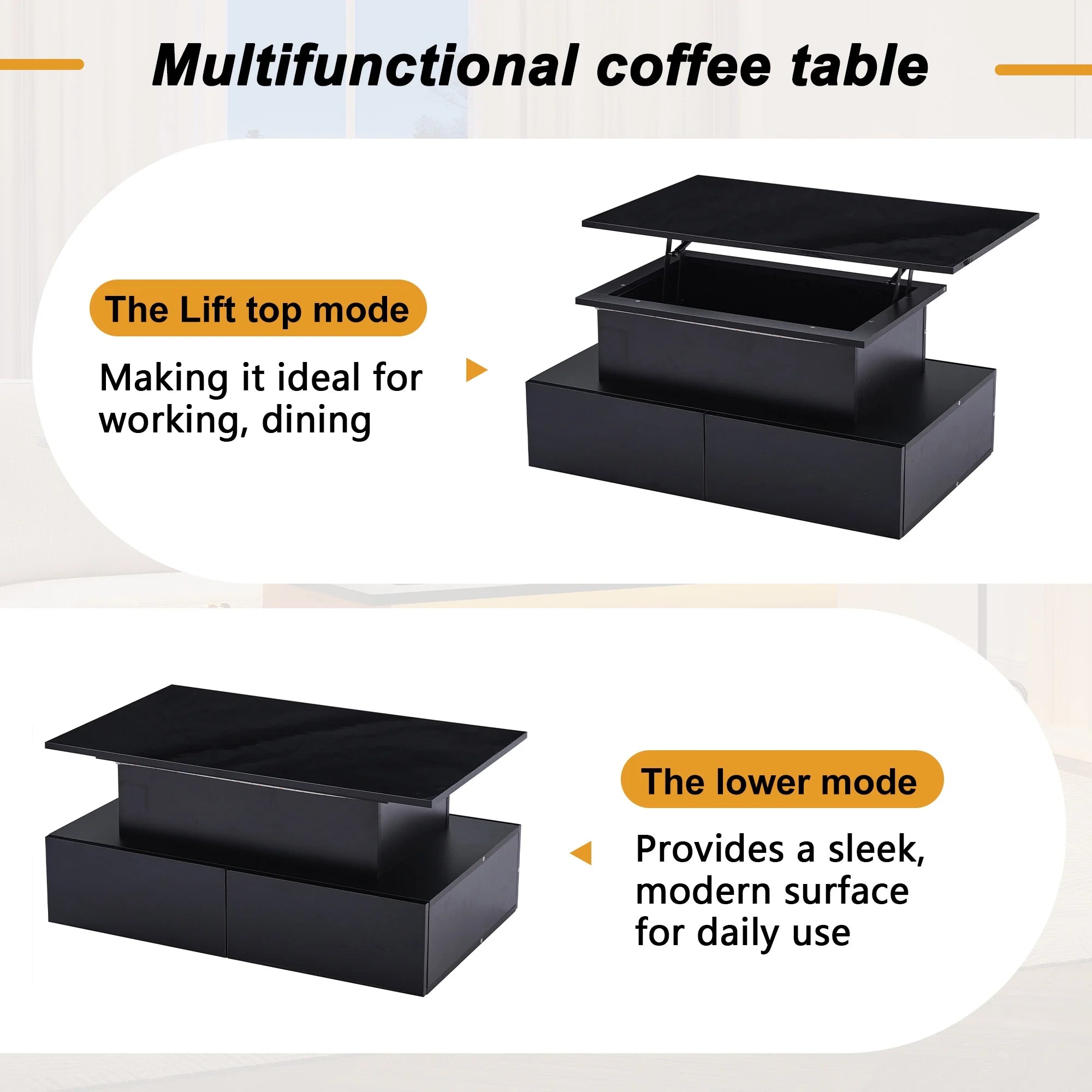 Table Basse Design Noire LED – 4 Tiroirs, Finition Haute Brillance & Éclairage Intégré | Obsidian