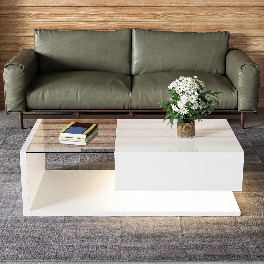 Compartiment rangement 60×17 cm table basse – magazines et télécommandes