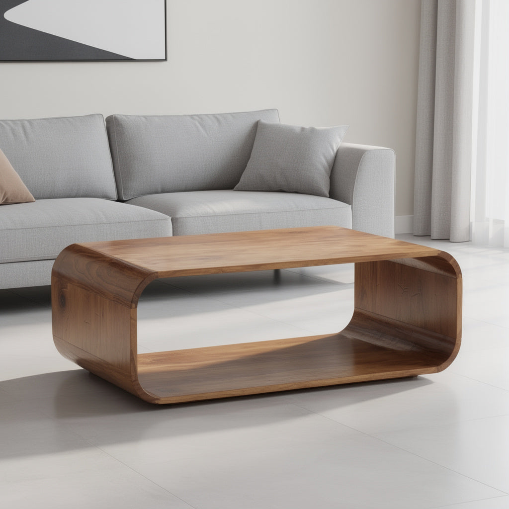 Table Basse Design Bois Massif – Acacia Naturel, Veinage Unique, 90×50 cm | Sylva