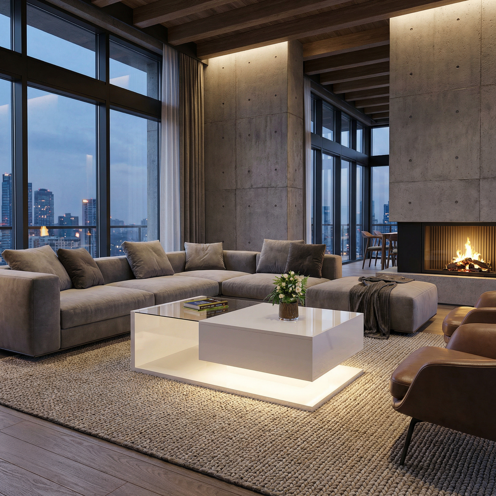Table basse design LED 16 couleurs avec plateau en verre trempé – ambiance salon