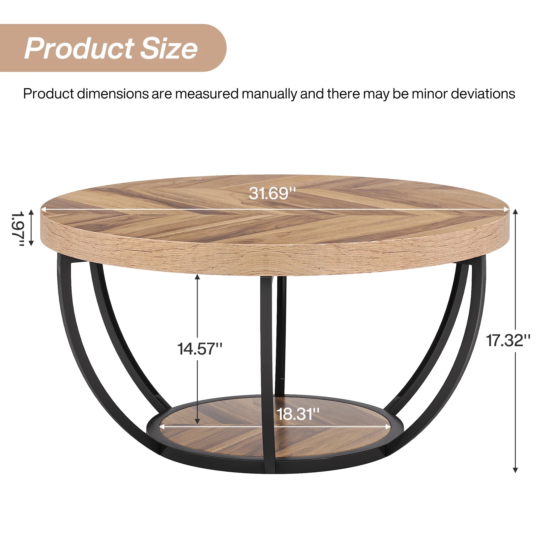 Table Basse Design Ronde Industrielle – 2 Niveaux Bois, 80 cm & 4 Coloris | Grove