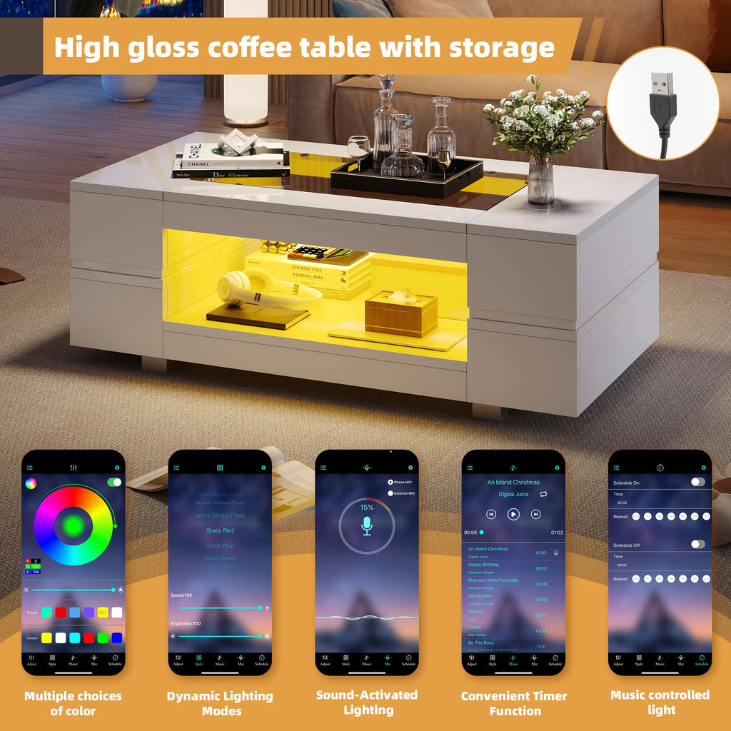 Table Basse Design LED Bluetooth – Double Niveau, Structure Métal & Commande Sans Fil | Élégance