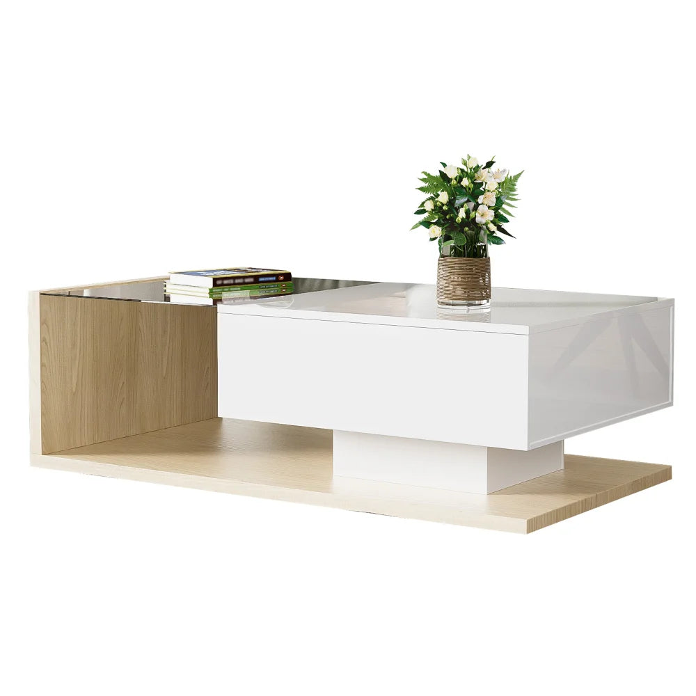 Table Basse Design Noire Relevable LED – Rangement Compartiments & Finition Brillante | Eclipse
