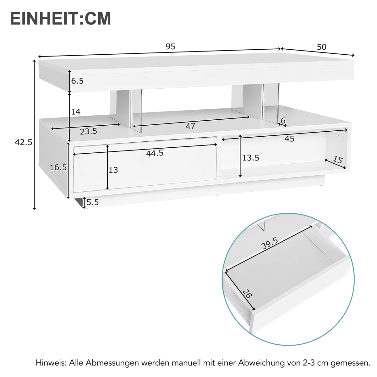 Table Basse Design XXL – 4 Plateaux Verre, 2 Tiroirs & Finition Haute Brillance | Iris