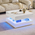 Table Basse Design Carrée LED – Tiroirs, Finition Haute Brillance Noir & Blanc | Rubis