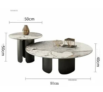 Table Basse Design Luxe Ronde – Pierre Naturelle, Base Métal & 22 Variantes | Pietra