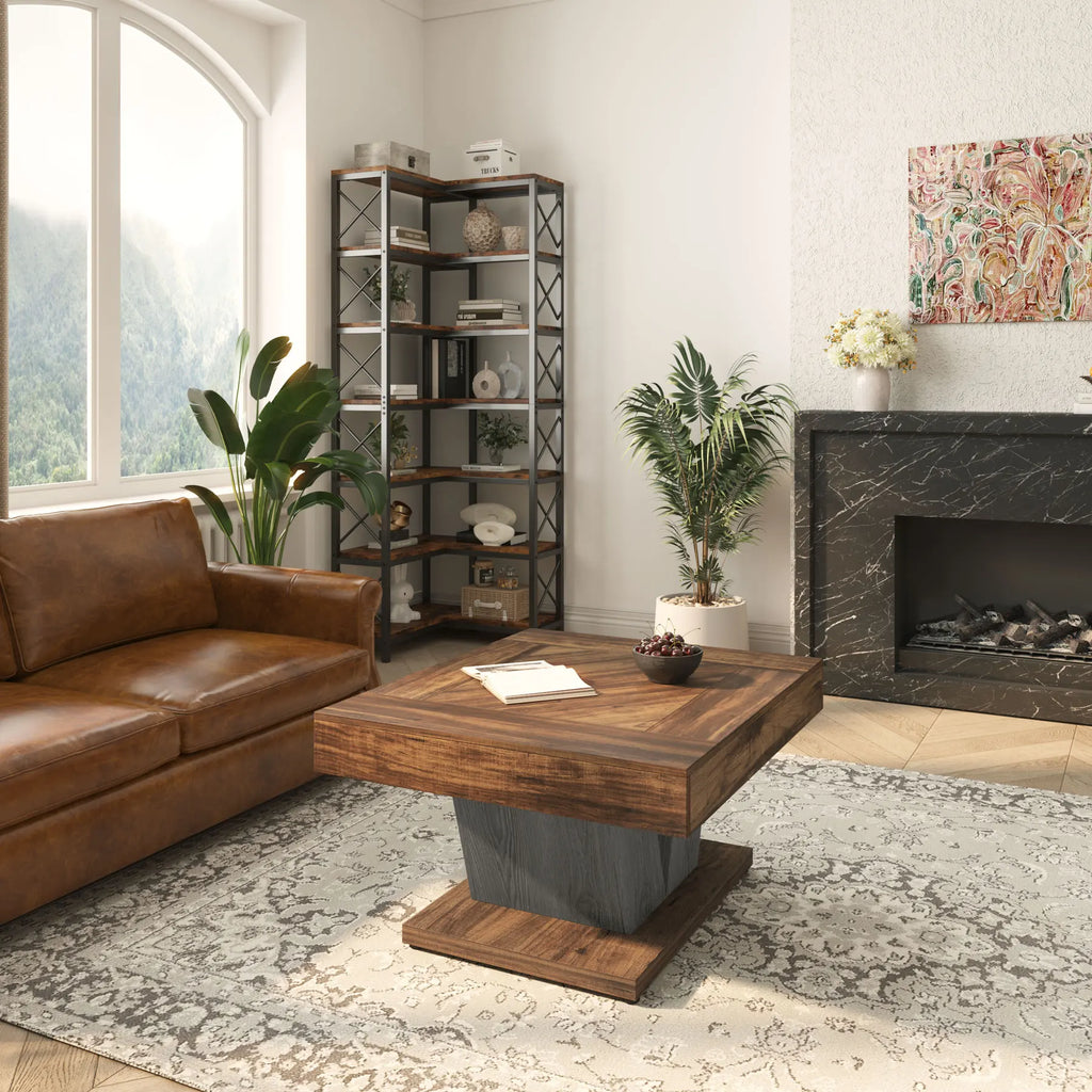 Table Basse Design Carrée – Style Farmhouse, Bois Rustique & Cadre Métal | Terra