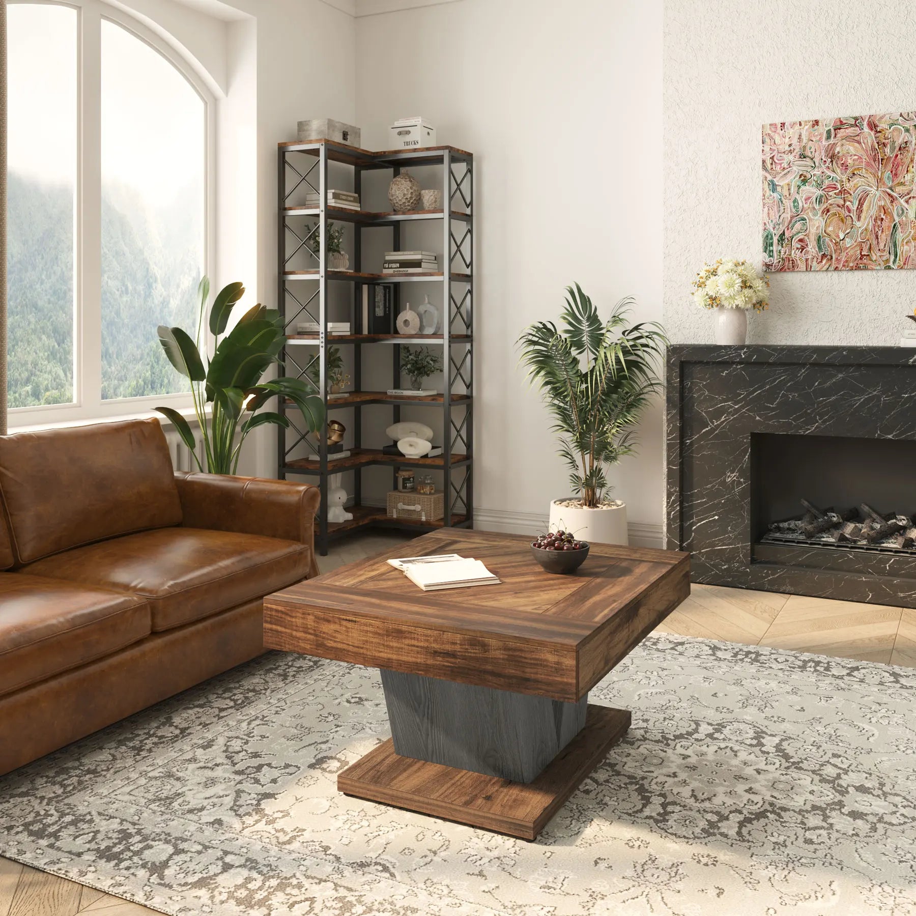 Table Basse Design Carrée – Style Farmhouse, Bois Rustique & Cadre Métal | Terra