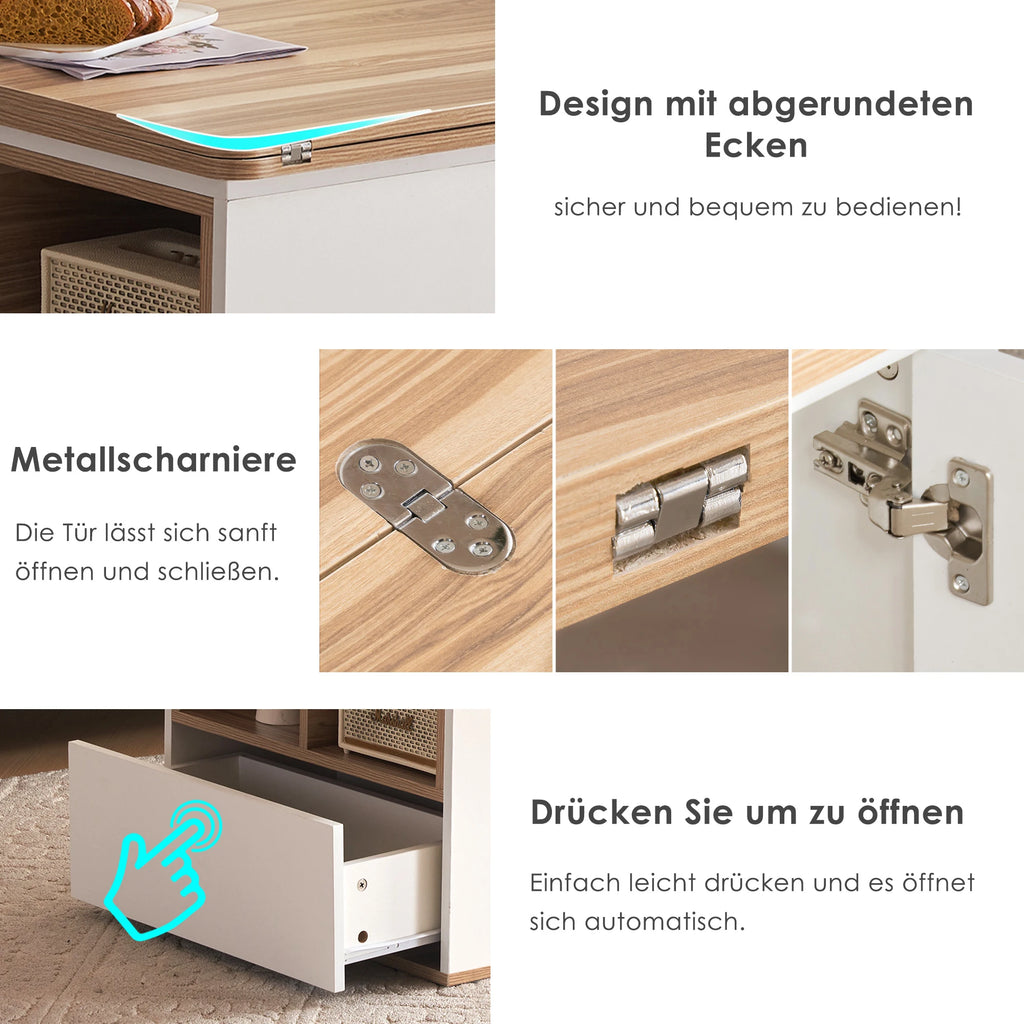 Table Basse Design Multifonction – 2 Plateaux Séparables, Relevable & Tiroir de Rangement | Dualys