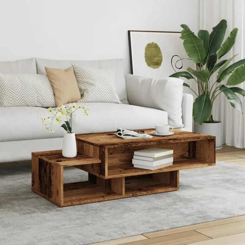 Table Basse Design Vintage – 3 Compartiments Asymétriques, 105×55 cm | Loft
