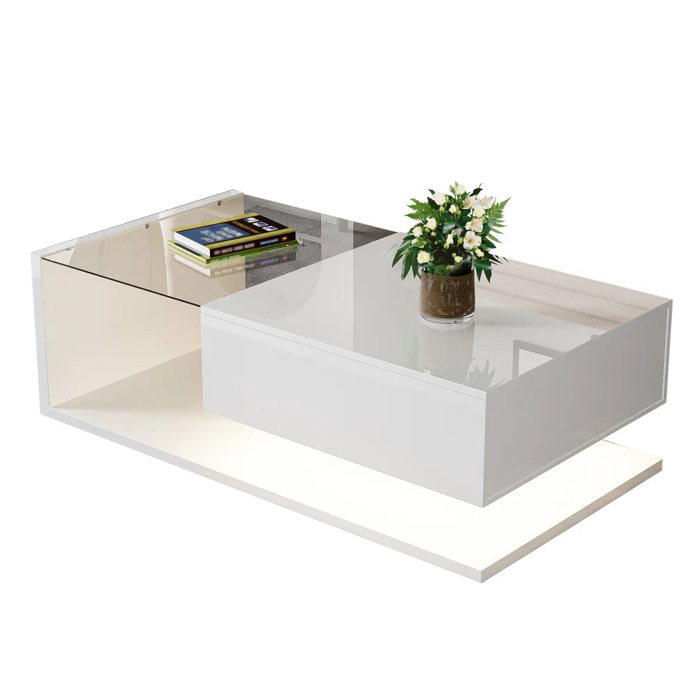Table Basse Design Noire Relevable LED – Rangement Compartiments & Finition Brillante | Eclipse