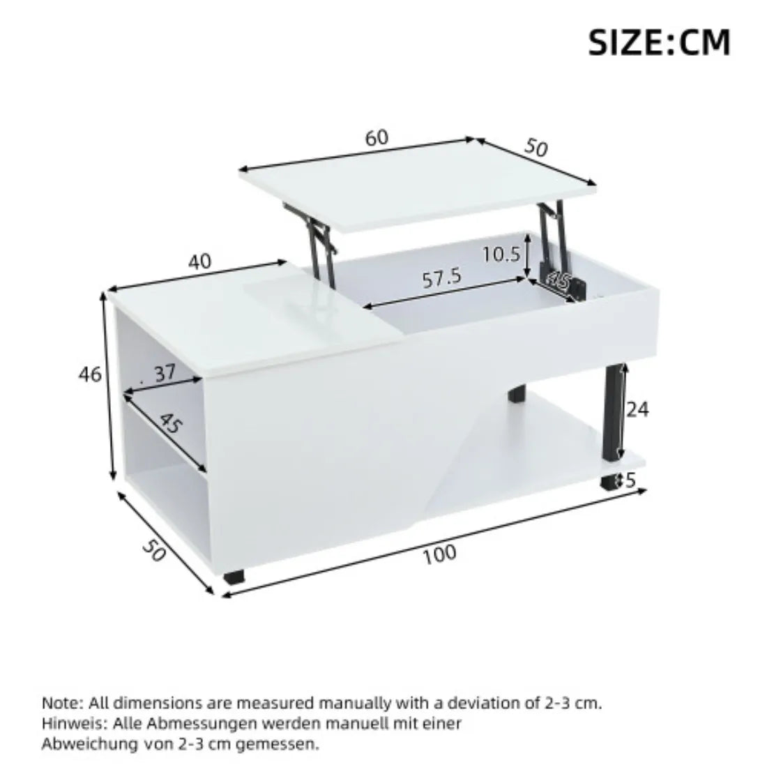 Table Basse Design LED – Plateau Élévatoire, Rangement Dissimulé & Étagère Latérale | Altus