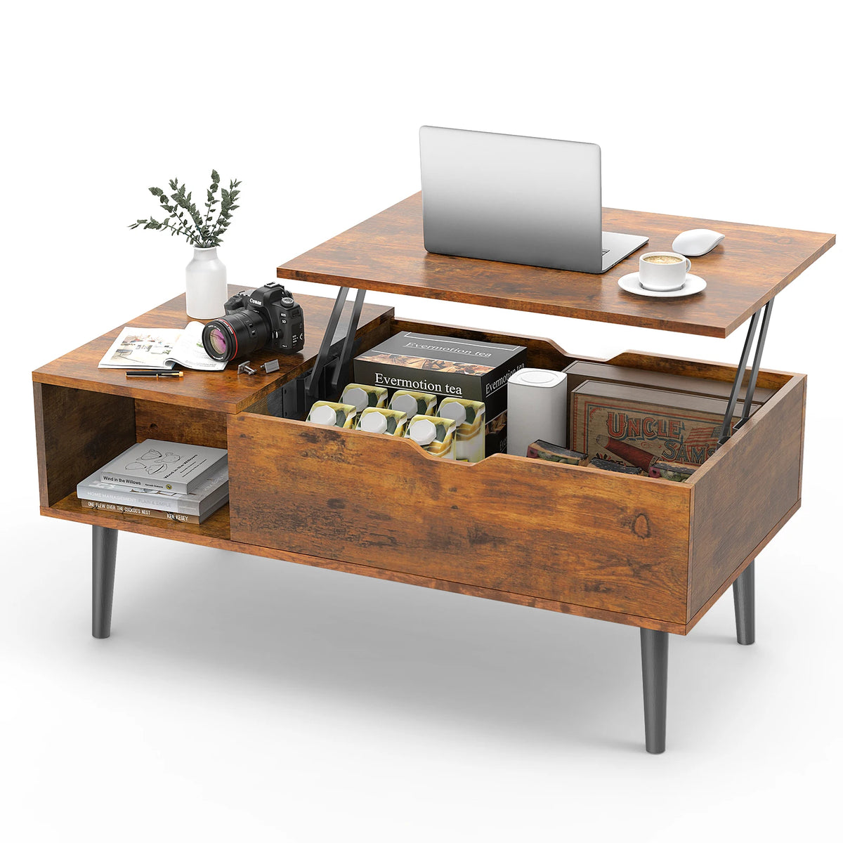 Table Basse Design Relevable – Étagère Réglable, Multifonction & 4 Coloris | Flex