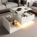 Table Basse Design Noire Relevable LED – Rangement Compartiments & Finition Brillante | Eclipse