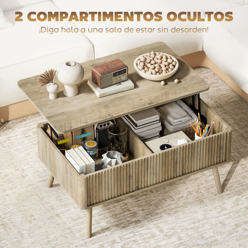 Table Basse Design Élévatrice – Pin & Chêne, Rangement Caché & Style Nature | Forêt