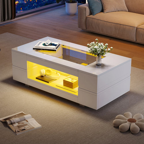 Table Basse Design LED Bluetooth – Double Niveau, Structure Métal & Commande Sans Fil | Élégance