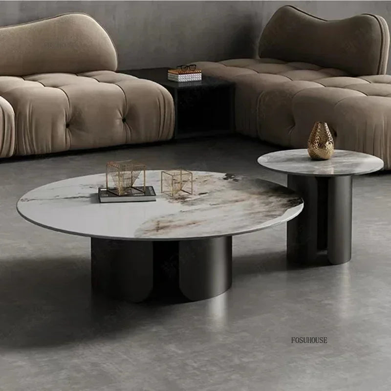 Table Basse Design Luxe Ronde – Pierre Naturelle, Base Métal & 22 Variantes | Pietra