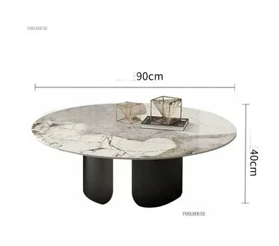 Table Basse Design Luxe Ronde – Pierre Naturelle, Base Métal & 22 Variantes | Pietra