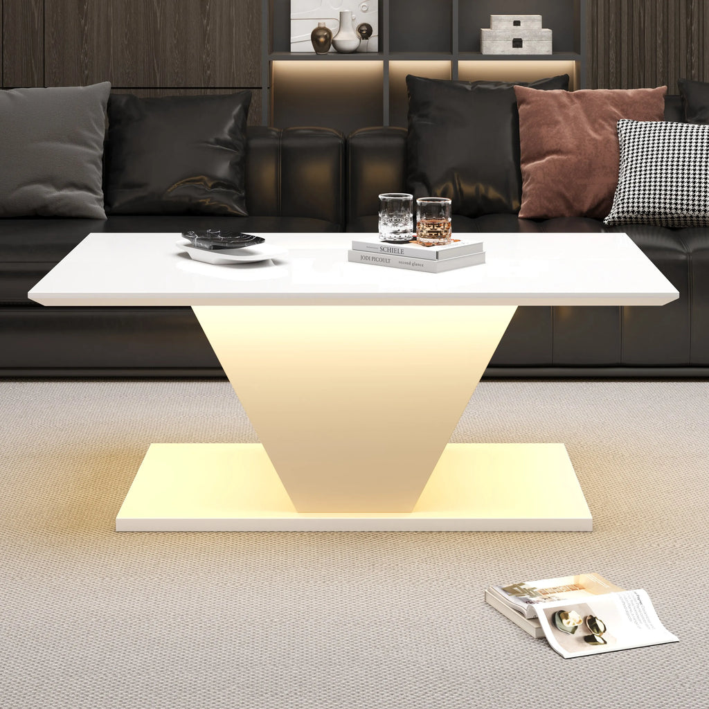 Table Basse Design LED – Forme en V Ultra-Brillante, Éclairage Modulable | Vertex