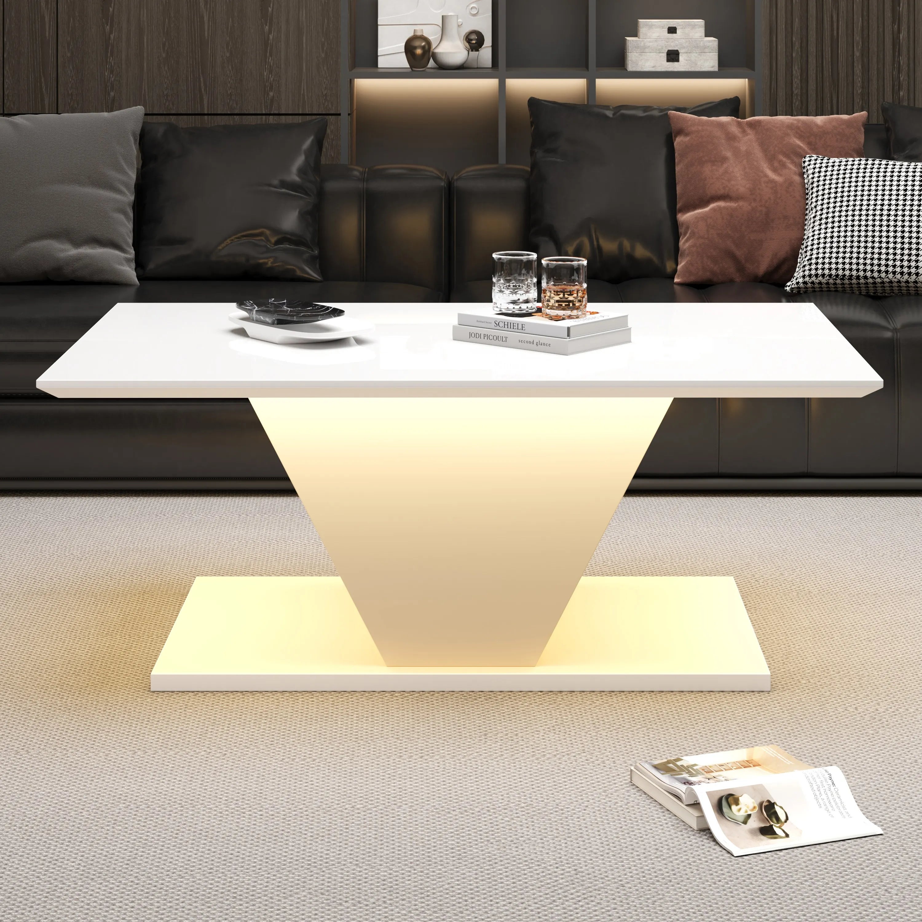 Table Basse Design LED – Forme en V Ultra-Brillante, Éclairage Modulable | Vertex