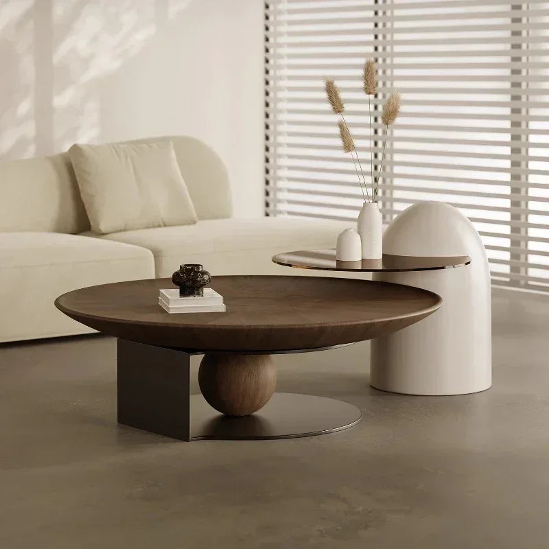 Table Basse Design Ronde Noyer – Style Italien Minimaliste & 3 Configurations | Noyer