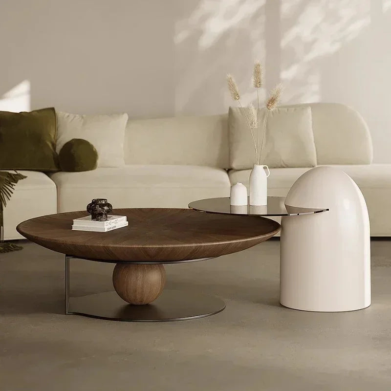 Table Basse Design Ronde Noyer – Style Italien Minimaliste & 3 Configurations | Noyer