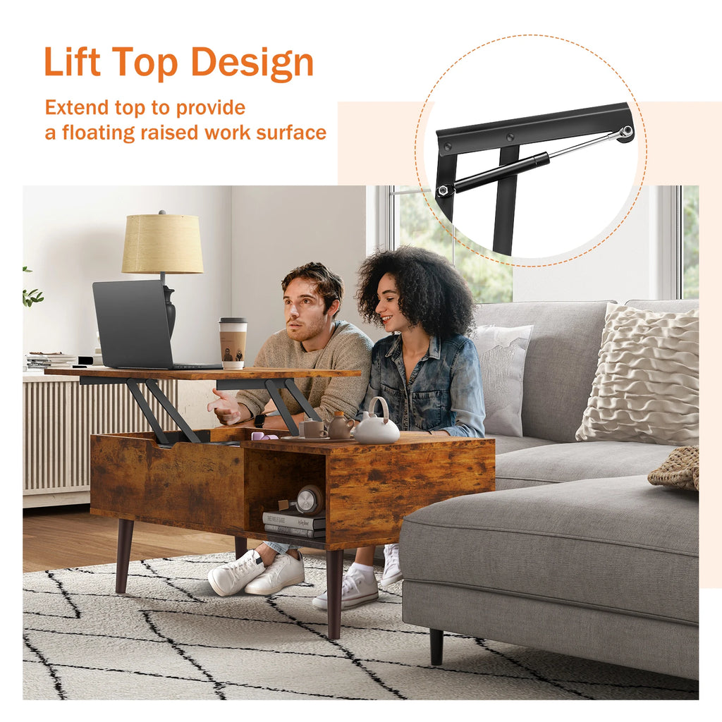Table Basse Design Relevable – Étagère Réglable, Multifonction & 4 Coloris | Flex