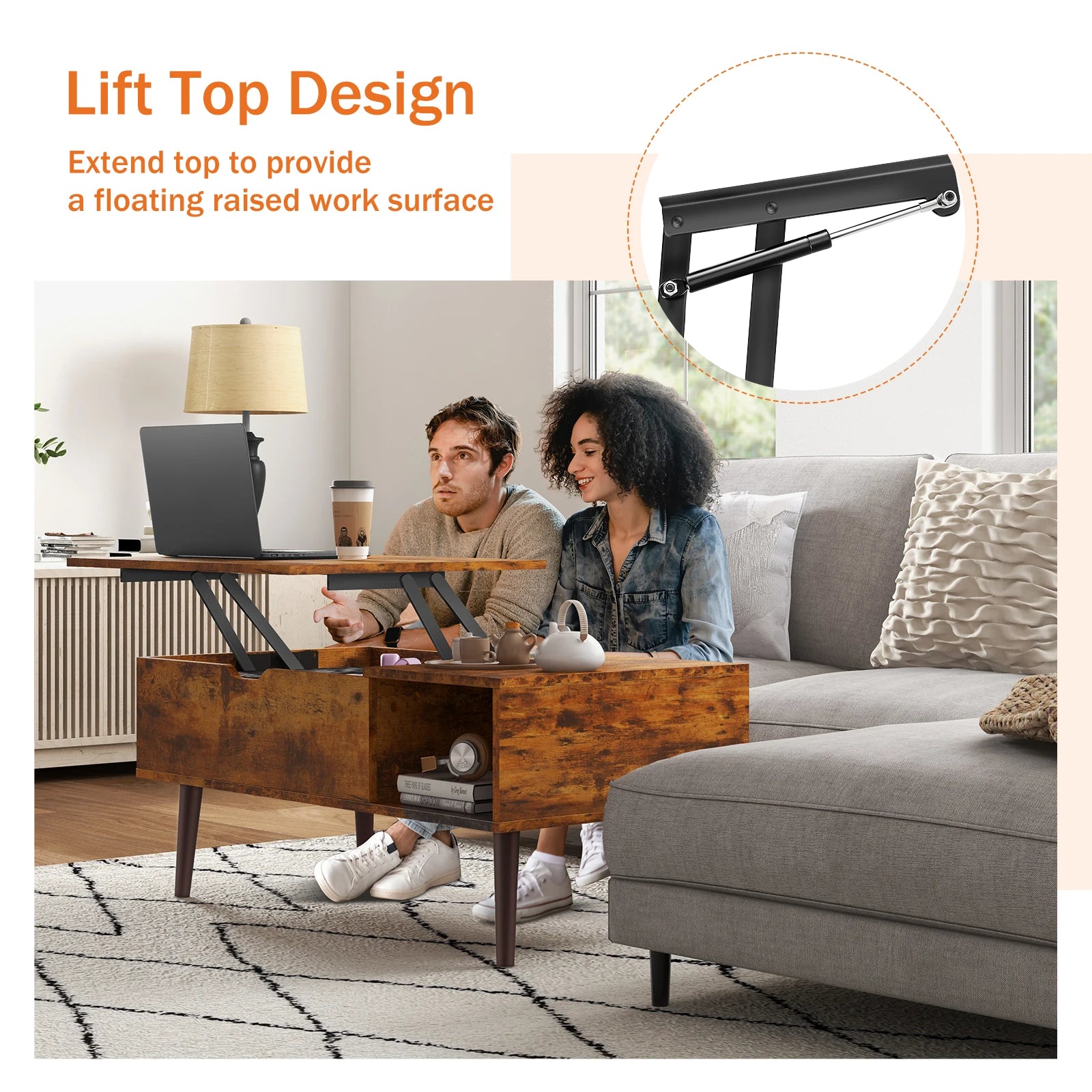 Table Basse Design Relevable – Étagère Réglable, Multifonction & 4 Coloris | Flex
