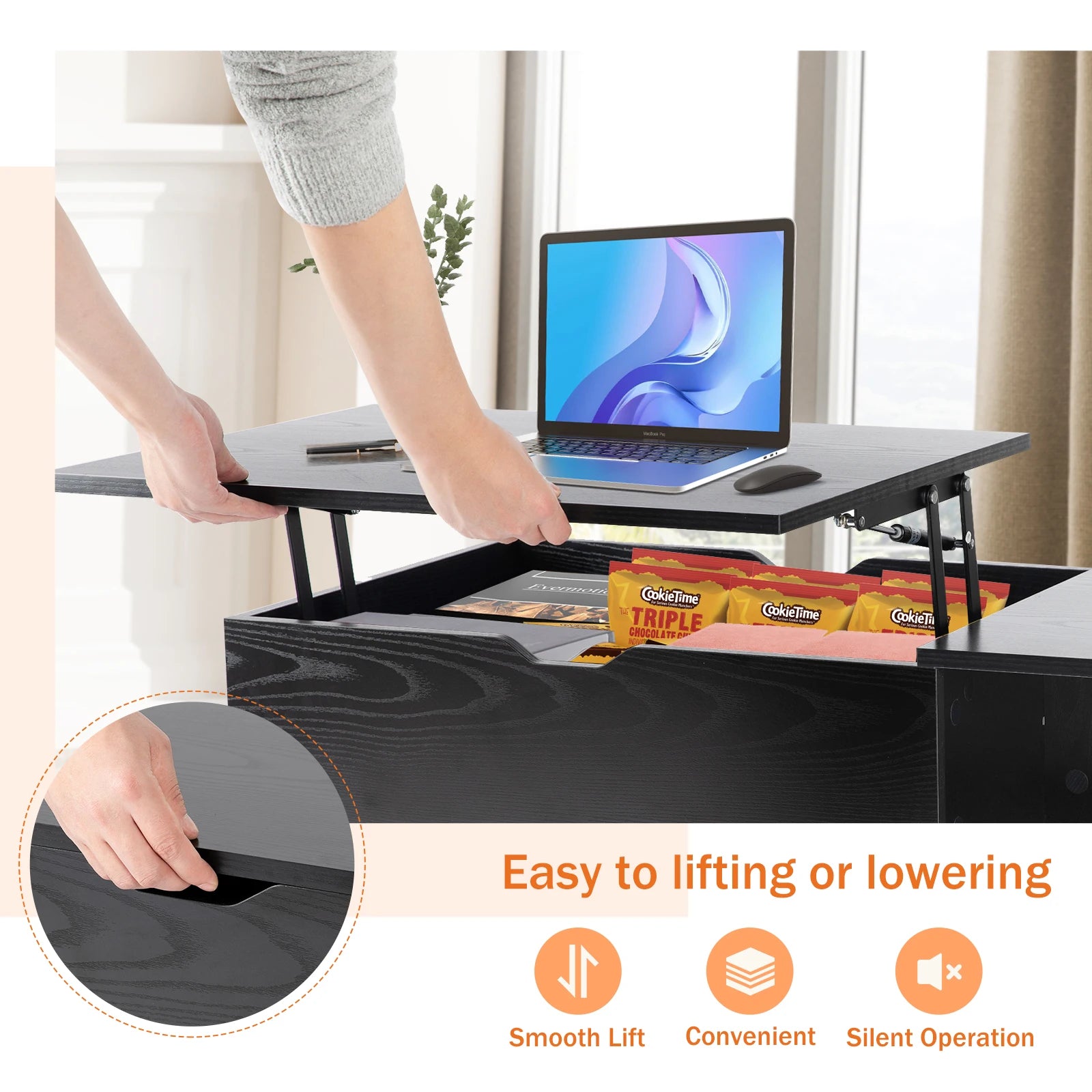 Table Basse Design Relevable – Étagère Réglable, Multifonction & 4 Coloris | Flex
