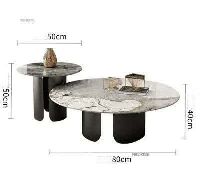 Table Basse Design Luxe Ronde – Pierre Naturelle, Base Métal & 22 Variantes | Pietra