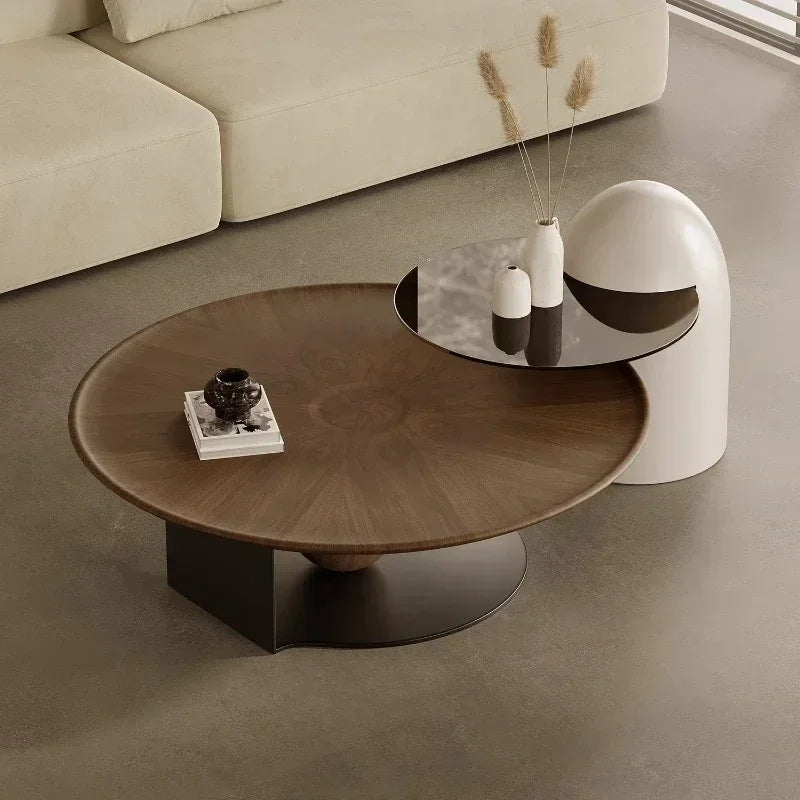 Table Basse Design Ronde Noyer – Style Italien Minimaliste & 3 Configurations | Noyer