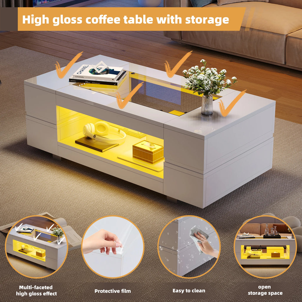 Table Basse Design LED Bluetooth – Double Niveau, Structure Métal & Commande Sans Fil | Élégance