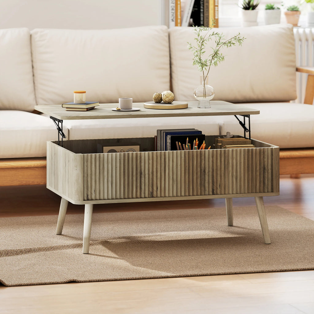 Table Basse Design Élévatrice – Pin & Chêne, Rangement Caché & Style Nature | Forêt
