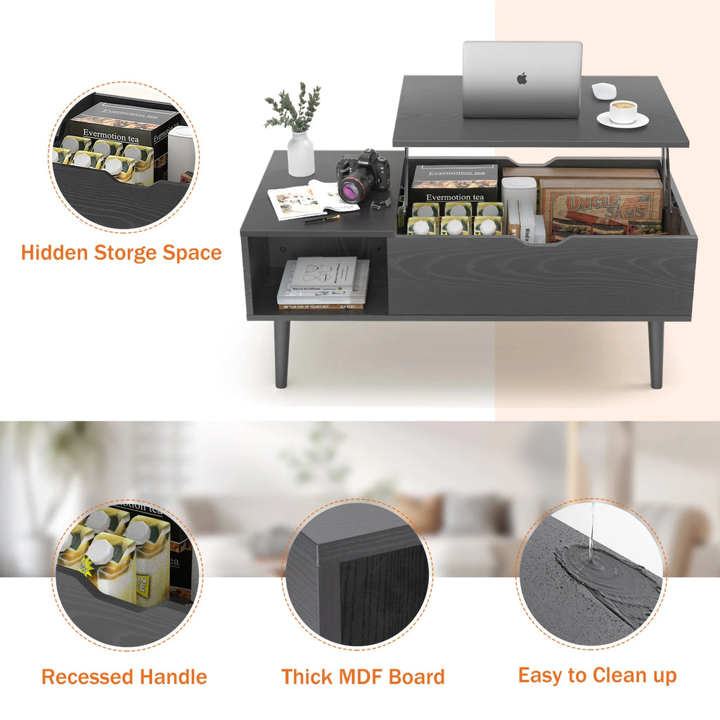 Table Basse Design Relevable – Étagère Réglable, Multifonction & 4 Coloris | Flex