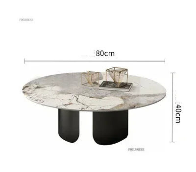 Table Basse Design Luxe Ronde – Pierre Naturelle, Base Métal & 22 Variantes | Pietra