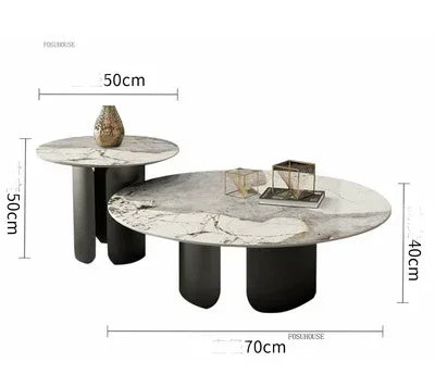 Table Basse Design Luxe Ronde – Pierre Naturelle, Base Métal & 22 Variantes | Pietra