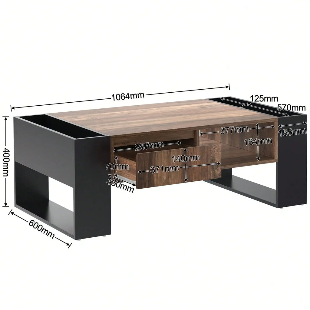 Table Basse Design Bois – Étagère Double Face, Tiroirs & Grain Naturel | Grain