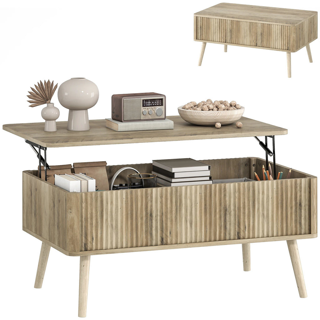 Table Basse Design Élévatrice – Pin & Chêne, Rangement Caché & Style Nature | Forêt
